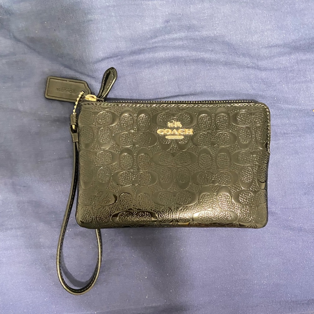 Black Coach Single Zipper Wallet